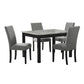 5 Piece Dining Table and Chairs, Brown Wood, Gray Fabric, Faux Marble Top By Casagear Home