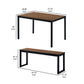 3 Piece Dining Table Set 2 Benches Brown Wood Grain Top Black Metal By Casagear Home BM313230