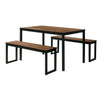 3 Piece Dining Table Set 2 Benches Brown Wood Grain Top Black Metal By Casagear Home BM313230