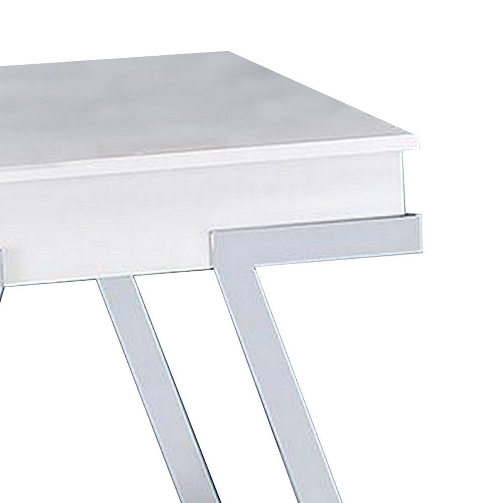 Tius 26 Inch Side End Table Open Shelf Chrome High Gloss White Finish By Casagear Home BM313232