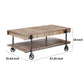 Loak 47 Inch Coffee Table Brown Plank Top Bottom Shelf Wheels Black By Casagear Home BM313236