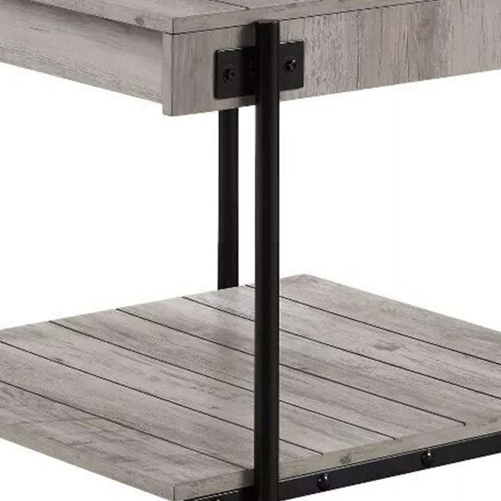 Loak 24 Inch Side End Table Plank Design Caster Wheels Brown Black By Casagear Home BM313237