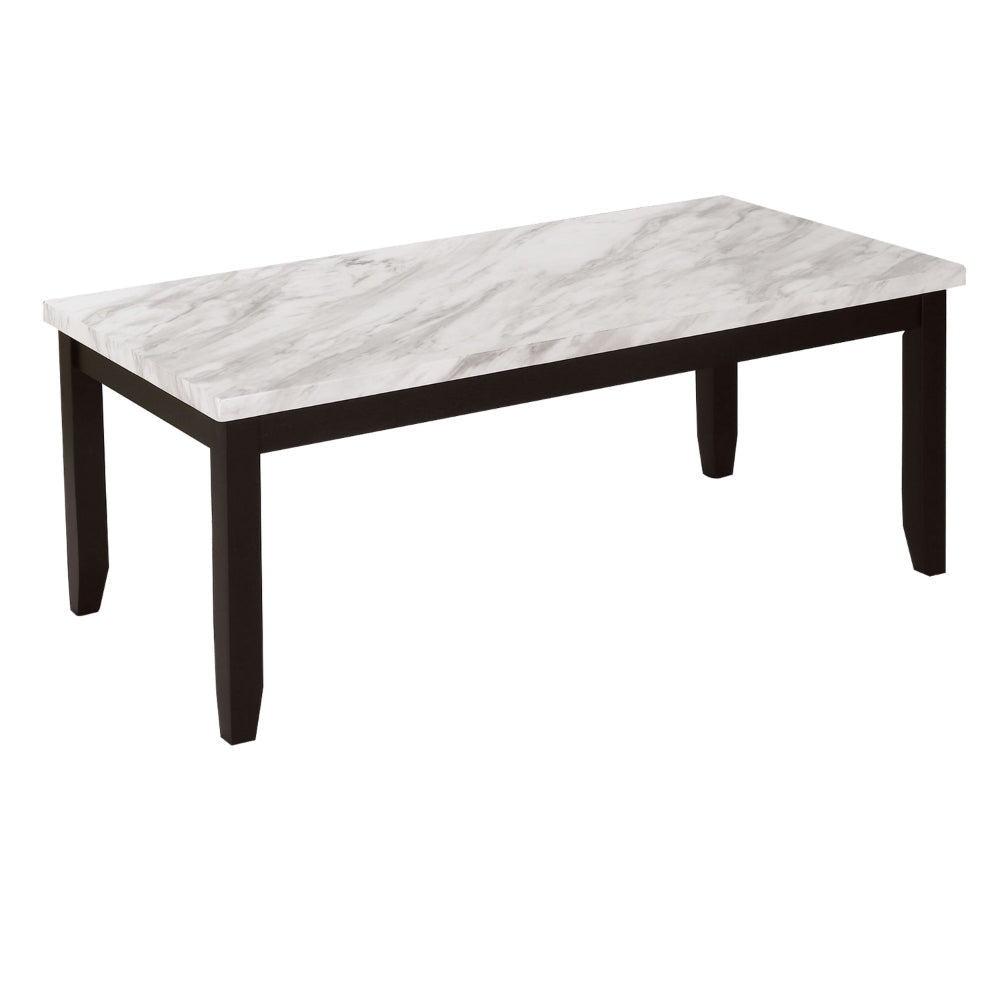 Lide 3 Piece Coffee Table and End Table Set White Faux Marble Top Black By Casagear Home BM313244