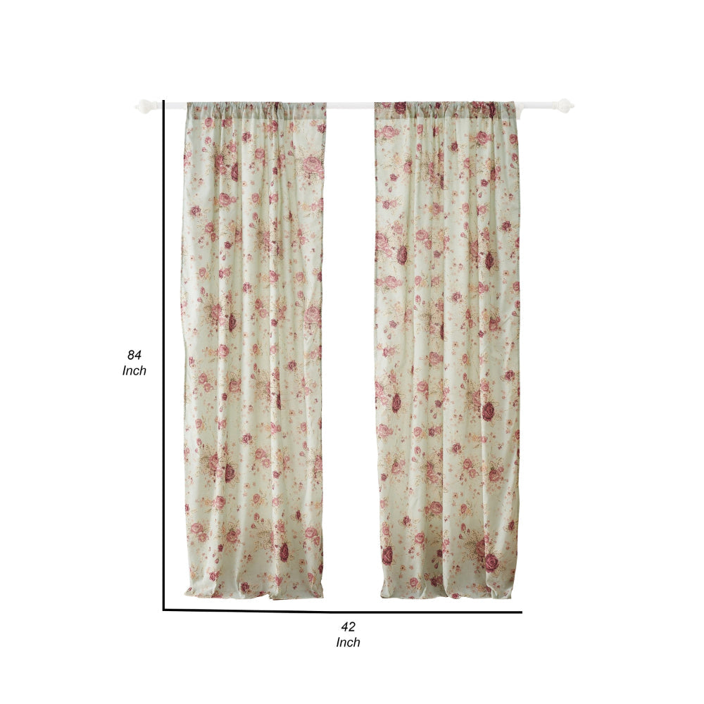 Rosle Set of 2 Window Curtains Cotton Antique Rose Print Multicolor By Casagear Home BM313270