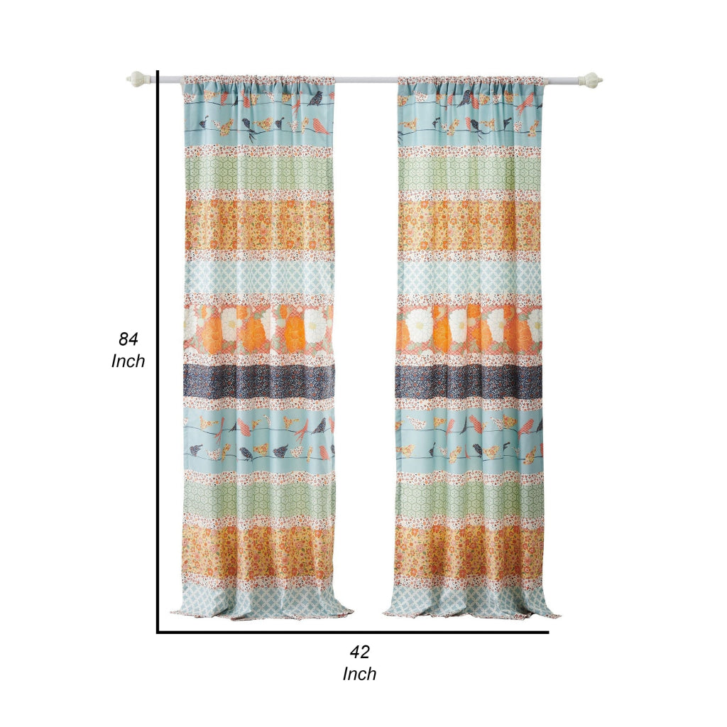 Nite Set of 2 Microfiber Window Curtains Floral and Striped Multicolor By Casagear Home BM313274