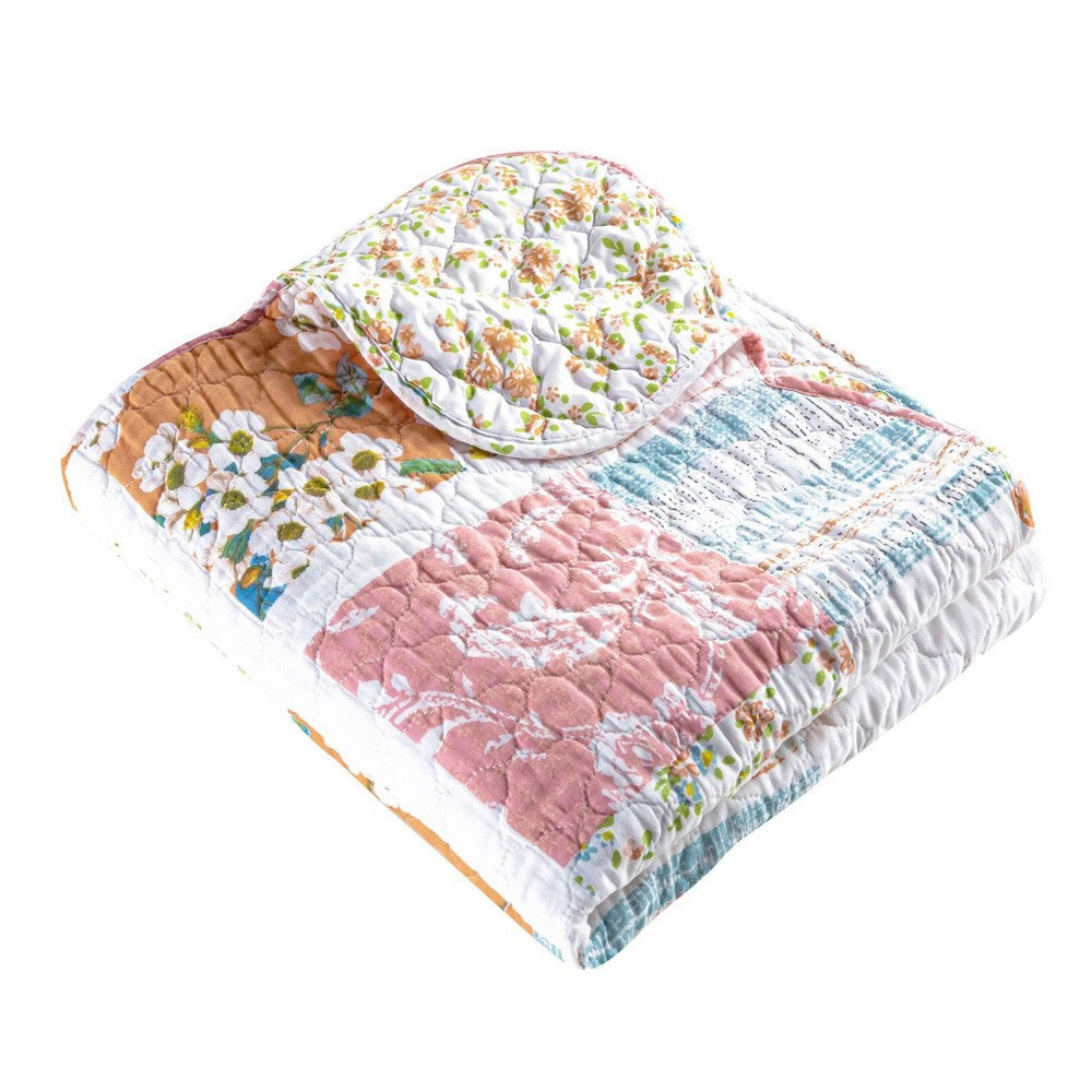 50 x 60 Quilted Throw Blanket with Fill Patchwork Print Multicolor By Casagear Home BM313276