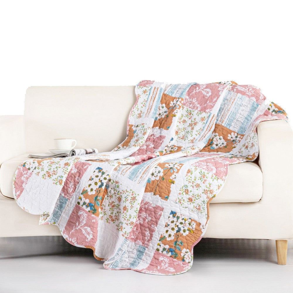 50 x 60 Quilted Throw Blanket with Fill Patchwork Print Multicolor By Casagear Home BM313276