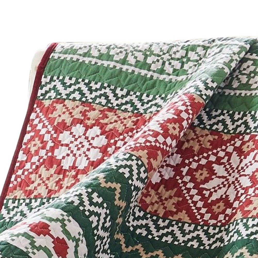 Live 50 x 60 Quilted Throw Blanket Dutch Velvet Winter Print Green Red By Casagear Home BM313277