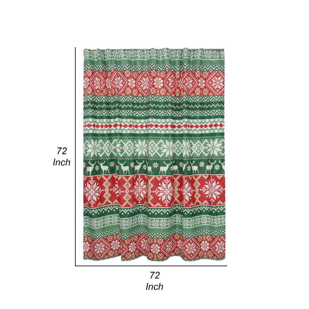 Live 72 x 72 Inch Microfiber Shower Curtains Festive Winter Print By Casagear Home BM313278