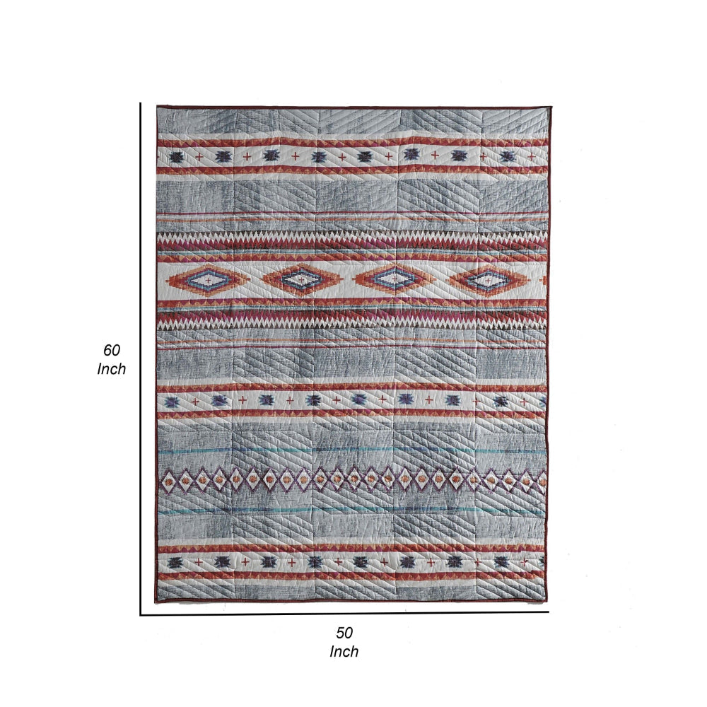 Pimi 50 x 60 Quilted Throw Blanket Polyester Fill Southwest Boho Style By Casagear Home BM313285