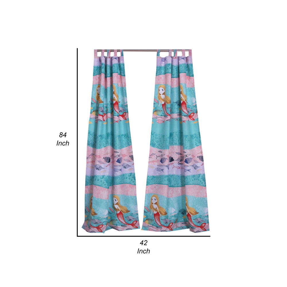 Wini 4 Piece Window Curtain Panel Set Mermaid Design Pink Blue Polyester By Casagear Home BM313290