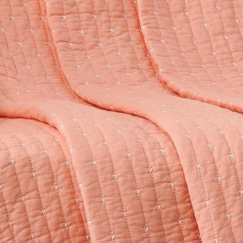 Xumi 50 x 60 Inch Quilted Throw Blanket Channel Details Coral Pink By Casagear Home BM313292