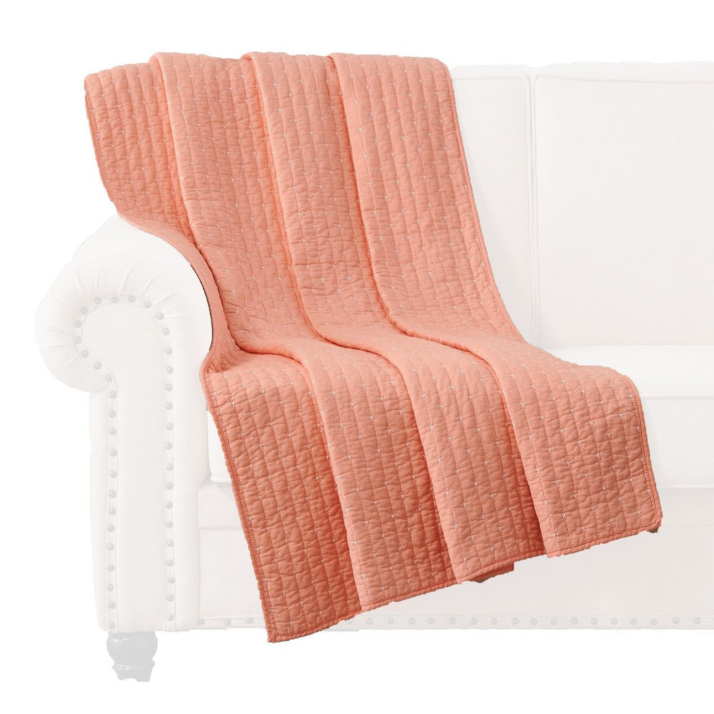 Xumi 50 x 60 Inch Quilted Throw Blanket Channel Details Coral Pink By Casagear Home BM313292