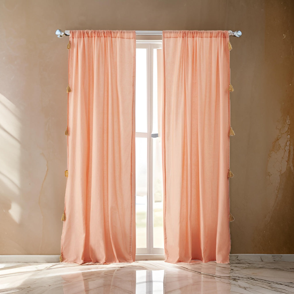 Xumi 4 Piece Window Curtain, 2 Panels with Tie Backs, Coral Pink Finish By Casagear Home