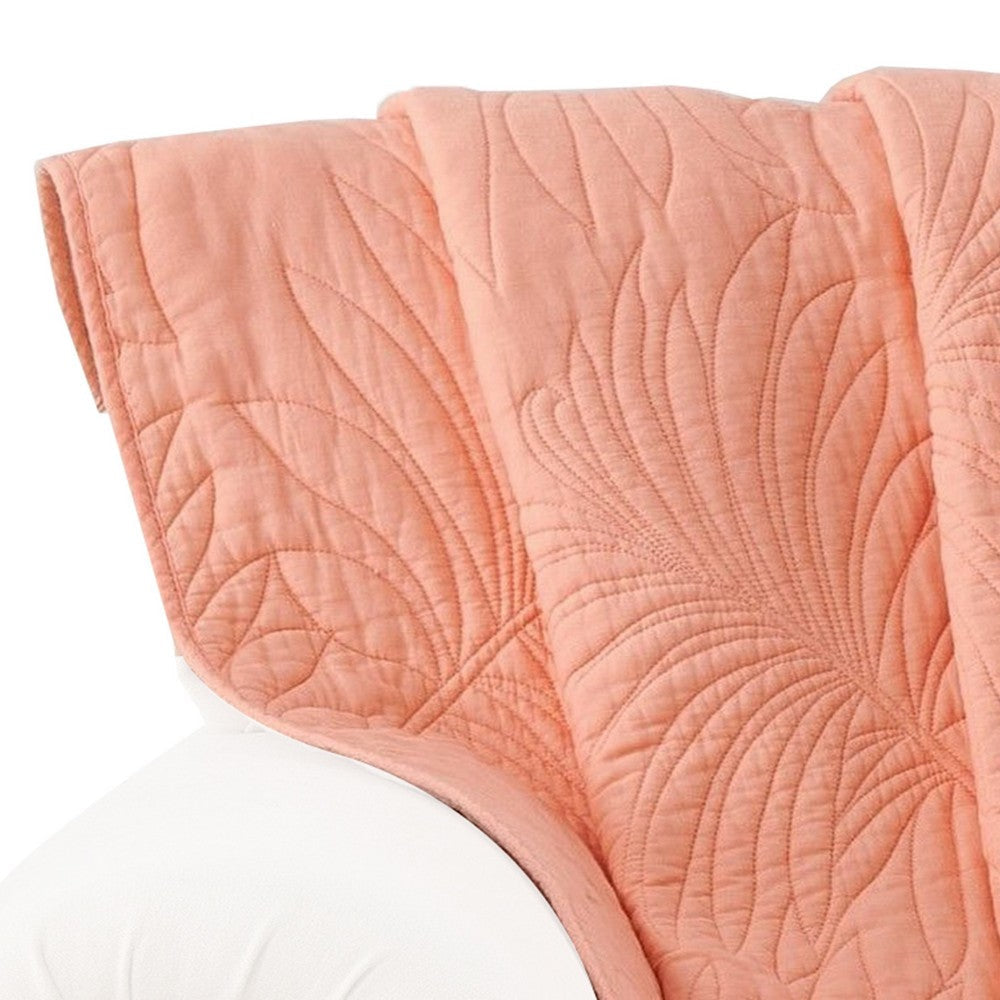 Xumi 50 x 60 Inch Quilted Throw Blanket Frond Quilting Coral Pink Cotton By Casagear Home BM313297