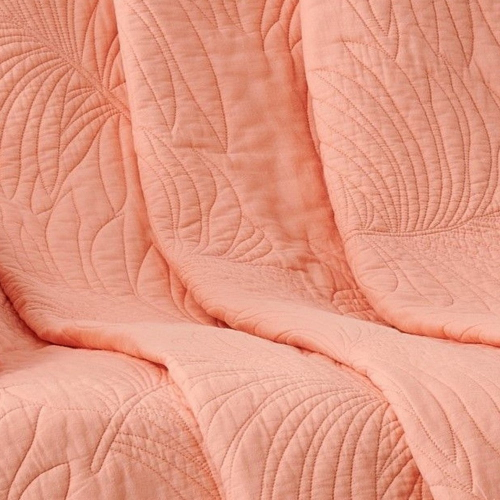 Xumi 50 x 60 Inch Quilted Throw Blanket Frond Quilting Coral Pink Cotton By Casagear Home BM313297