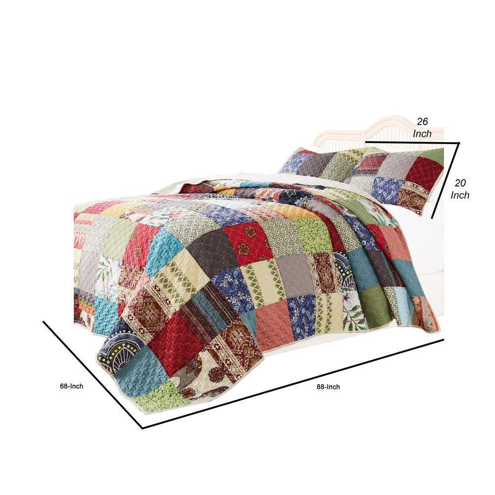 Lily 2 Piece Twin Quilt Set with Pillow Sham Multicolor Patchwork By Casagear Home BM313301