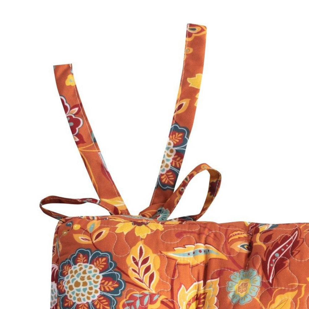 Rov 18 Inch Set of 4 Chair Pad Seat Cushions 3 Layers Orange Flower Print By Casagear Home BM313302