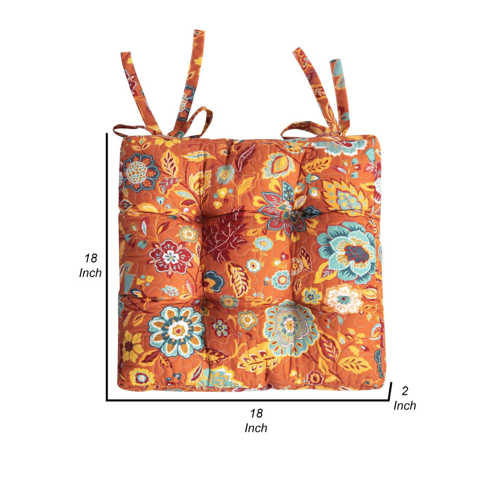 Rov 18 Inch Chair Pad Seat Cushion 3 Layers Spice Orange Flower Print By Casagear Home BM313303