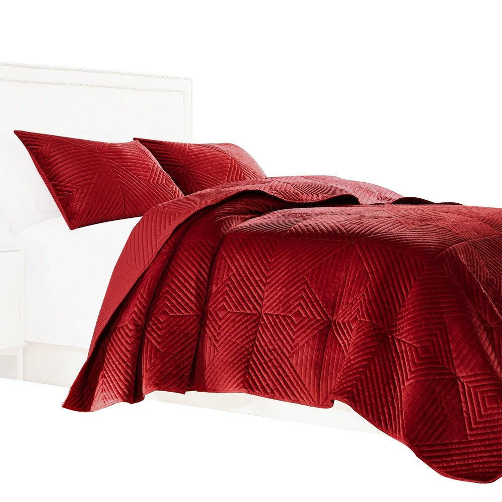 Ahab 2 Piece Twin Quilt Set with 1 Pillow Sham Dutch Velvet Face Red By Casagear Home BM313306