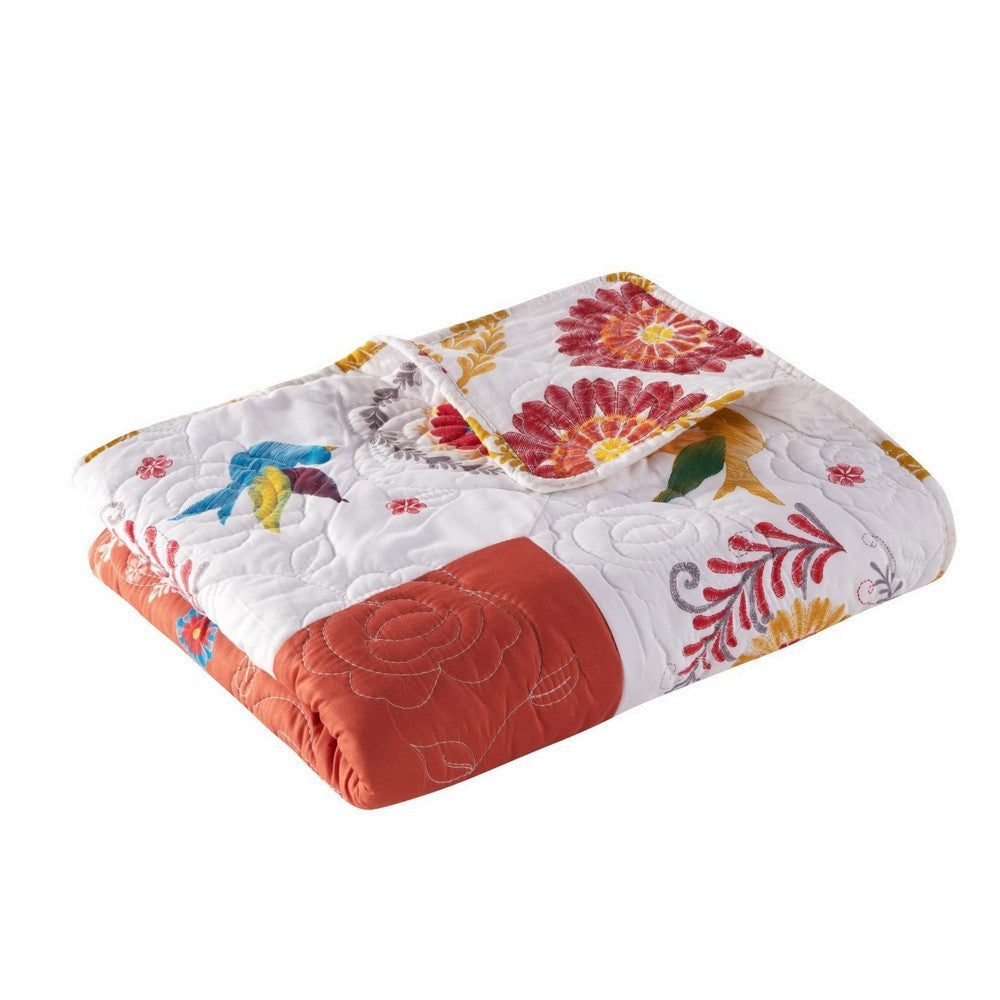 50 x 60 Inch Quilted Throw Blanket with Fill Floral Print Multicolor By Casagear Home BM313307