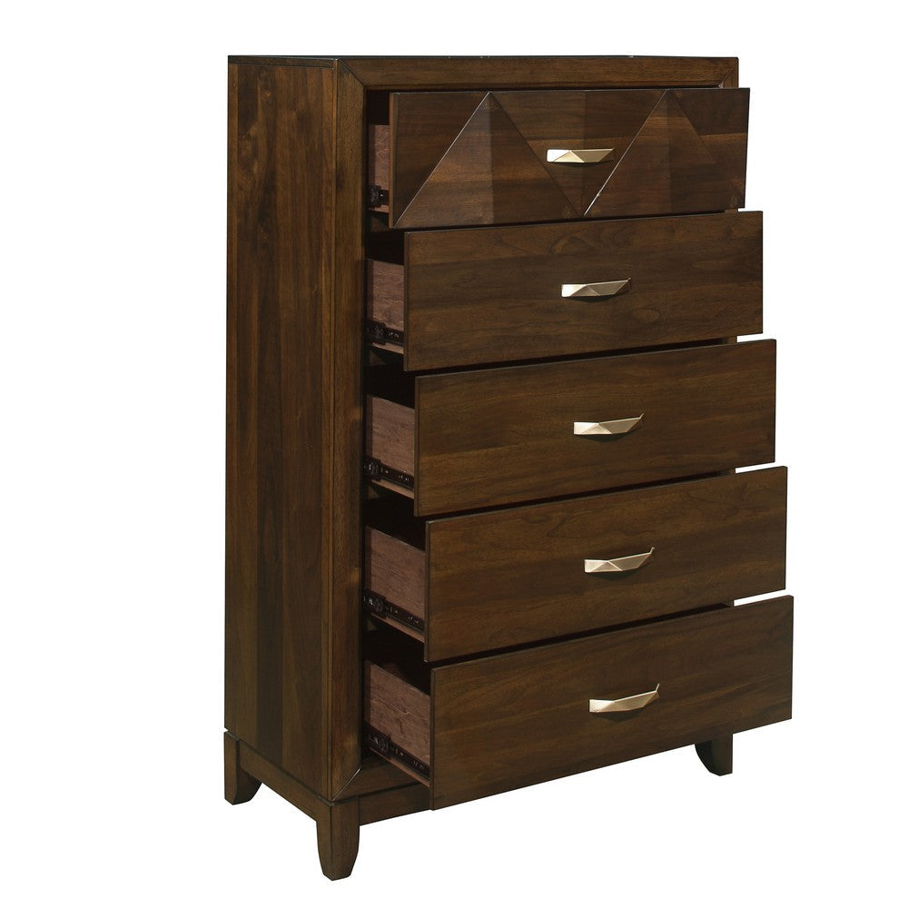 Nibo 55 Inch Tall Dresser Chest 5 Drawers Satin Brass Brown Solid Wood By Casagear Home BM313316