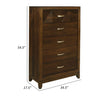 Nibo 55 Inch Tall Dresser Chest 5 Drawers Satin Brass Brown Solid Wood By Casagear Home BM313316