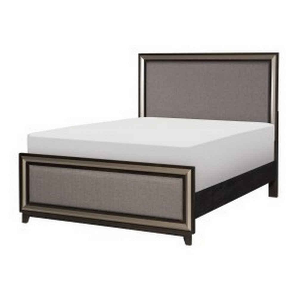 Uri Queen Size Platform Bed Silver Banding Polyester Upholstery Black By Casagear Home BM313317