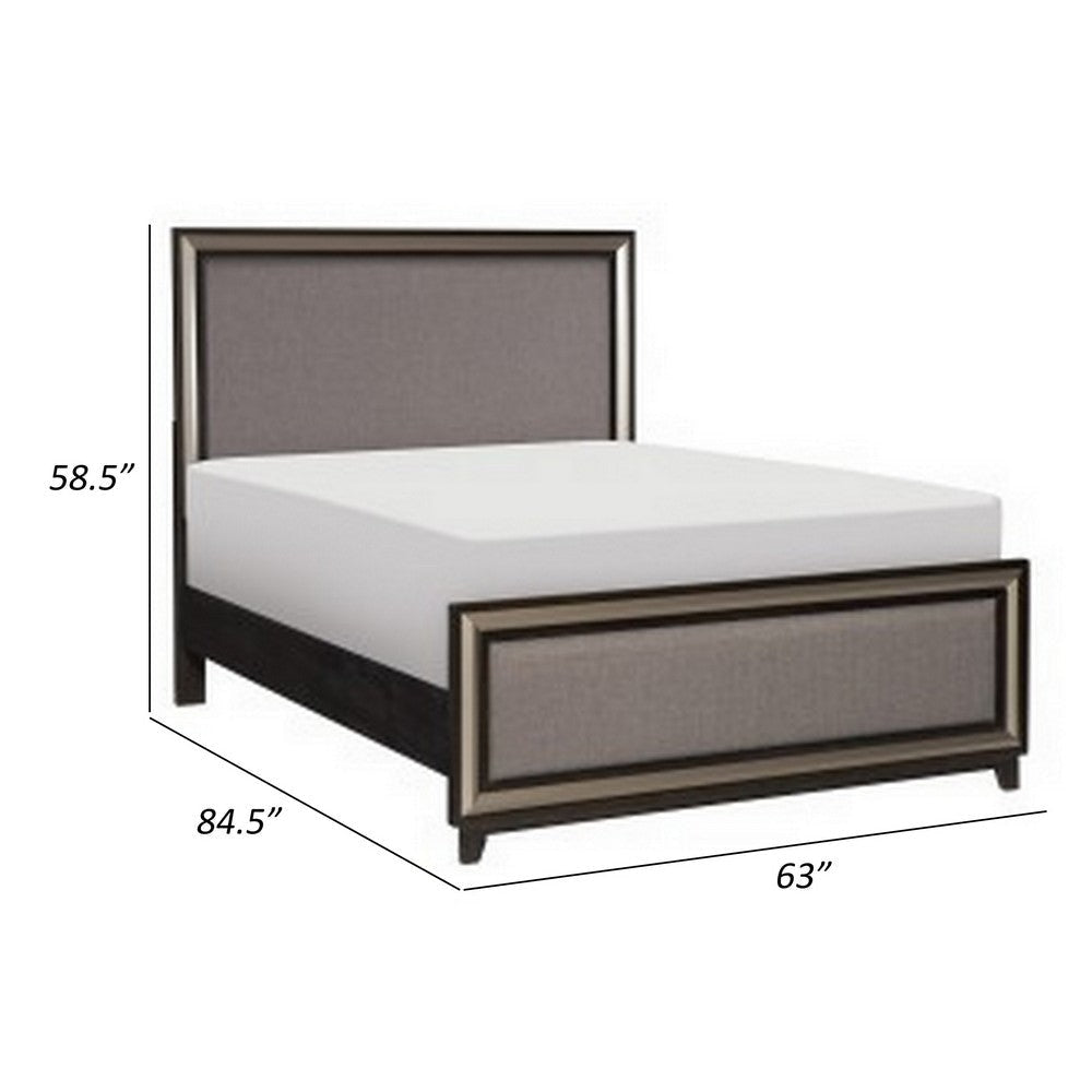 Uri Queen Size Platform Bed Silver Banding Polyester Upholstery Black By Casagear Home BM313317