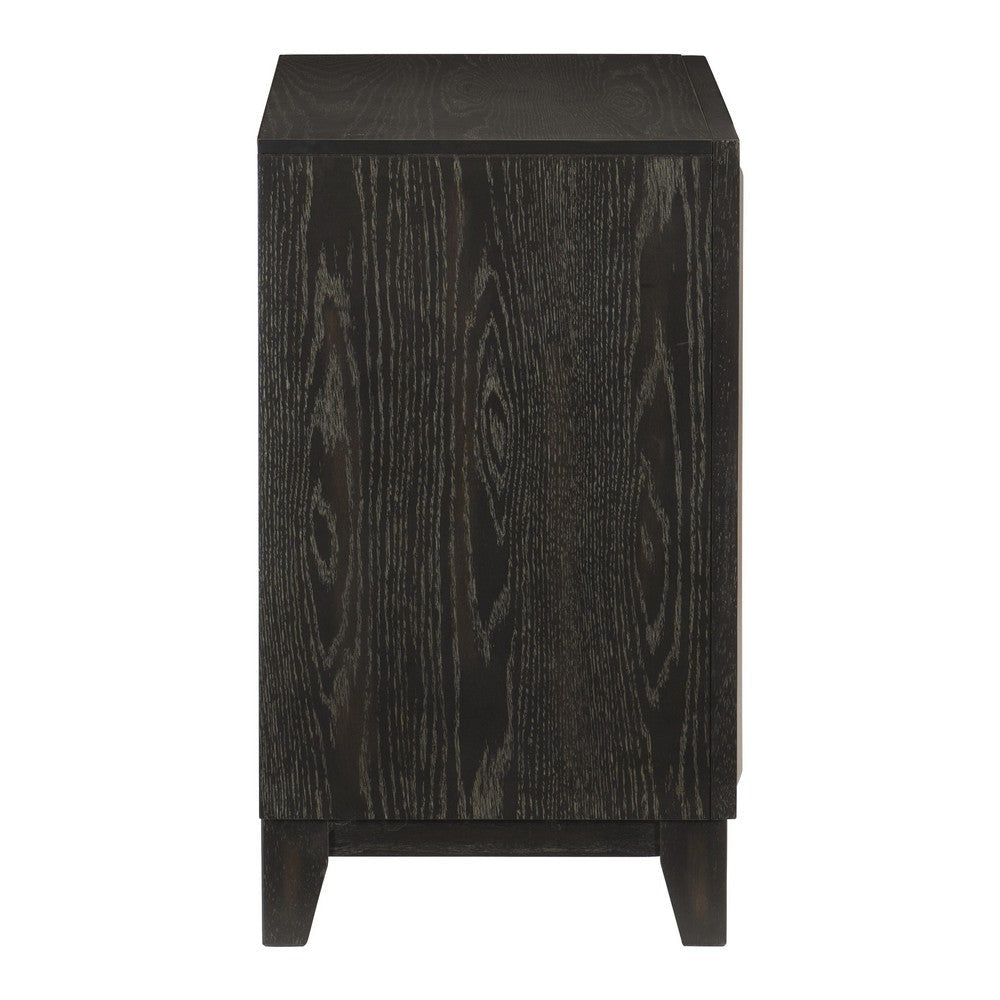 Uri 29 Inch Nightstand 2 Drawers Cutout Grooves Silver Banding Black By Casagear Home BM313318