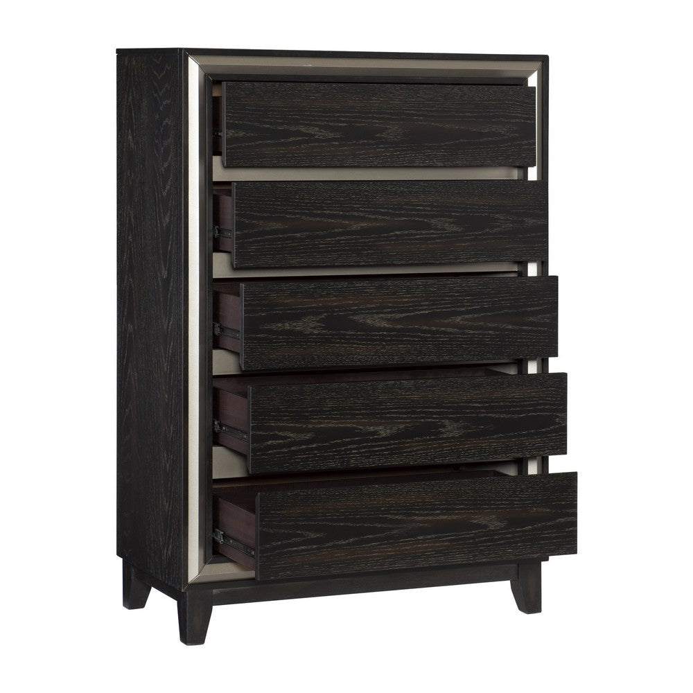 Uri 52 Inch Tall Dresser Chest 5 Drawers Cutout Grooves Silver Black By Casagear Home BM313320