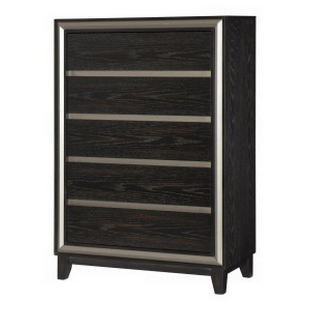 Uri 52 Inch Tall Dresser Chest 5 Drawers Cutout Grooves Silver Black By Casagear Home BM313320