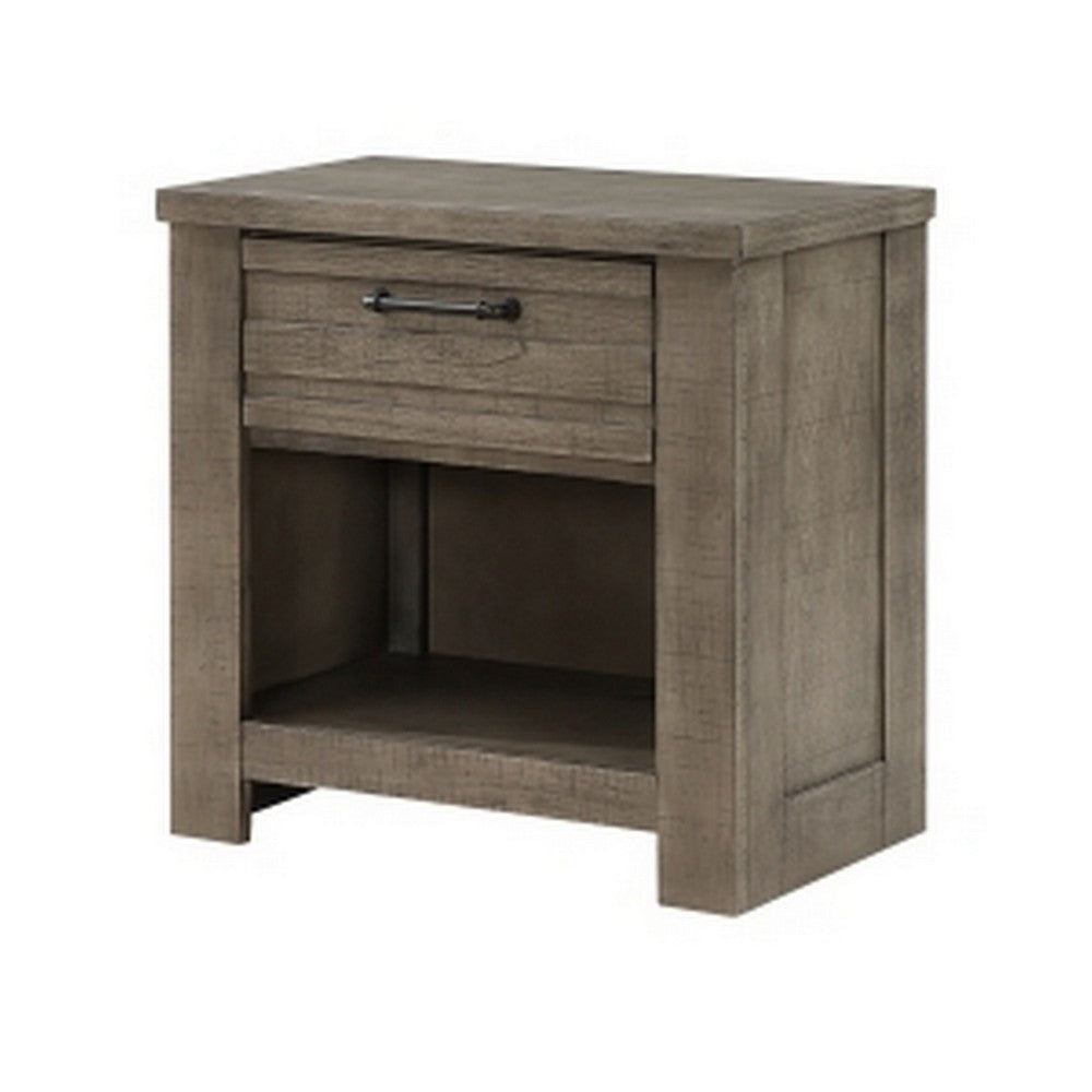 Niti 28 Inch Nightstand 1 Drawer with Handle Open Storage Cubby Gray By Casagear Home BM313322