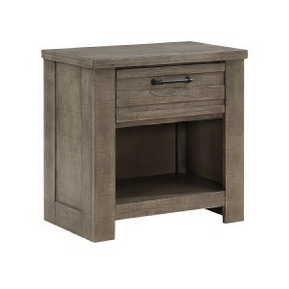 Niti 28 Inch Nightstand, 1 Drawer with Handle, Open Storage Cubby, Gray By Casagear Home