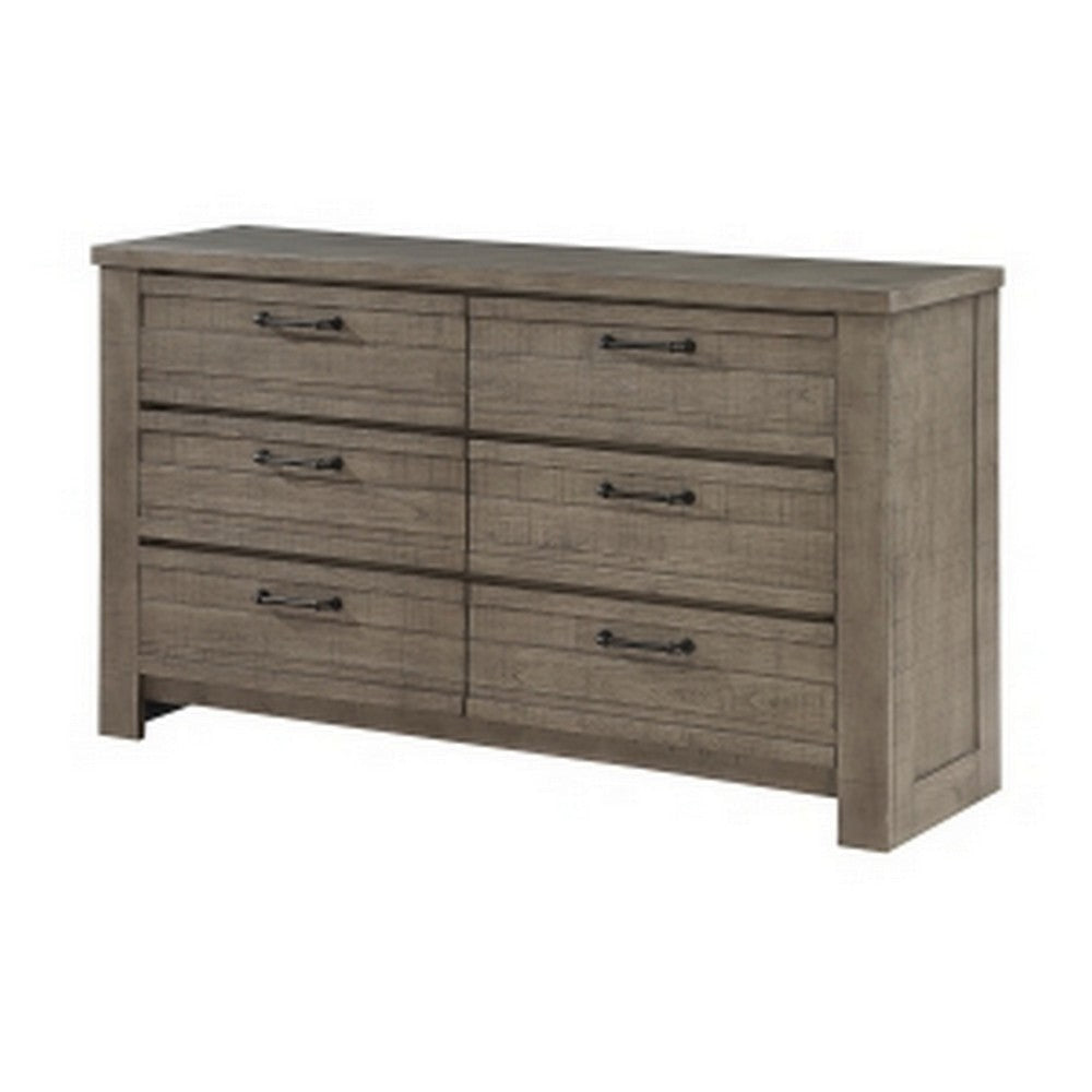 Niti 63 Inch Wide Dresser 6 Drawers with Black Handles Plank Style Gray By Casagear Home BM313323