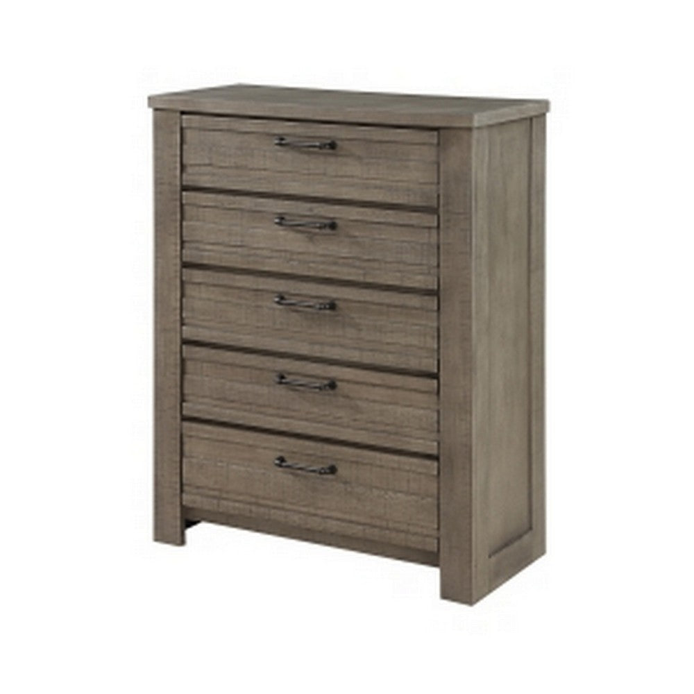 Niti 51 Inch Tall Dresser Chest 5 Drawers Black Handles Plank Style Gray By Casagear Home BM313324