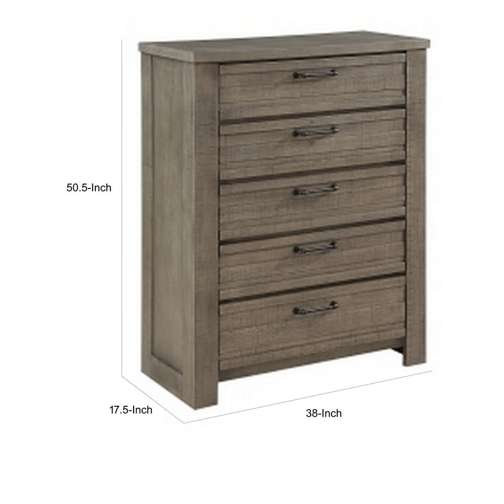 Niti 51 Inch Tall Dresser Chest 5 Drawers Black Handles Plank Style Gray By Casagear Home BM313324