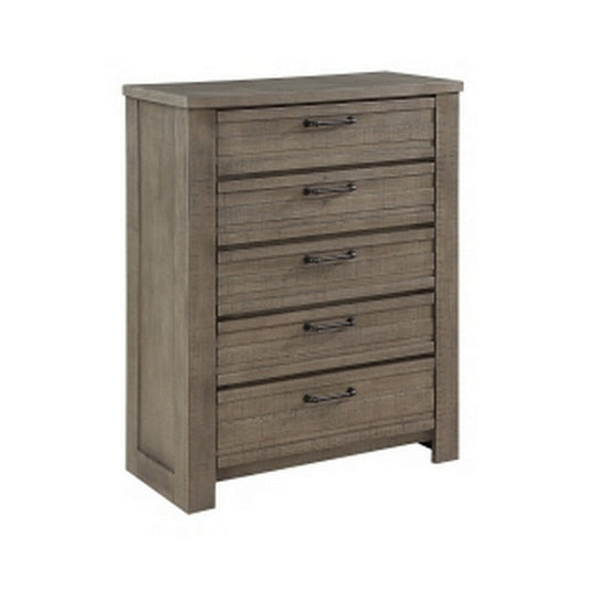 Niti 51 Inch Tall Dresser Chest, 5 Drawers, Black Handles, Plank Style Gray By Casagear Home