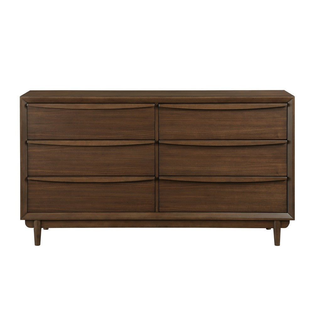 Soly 62 Inch Wide Dresser 6 Drawers Lip Pull Handles Walnut Brown Finish By Casagear Home BM313327