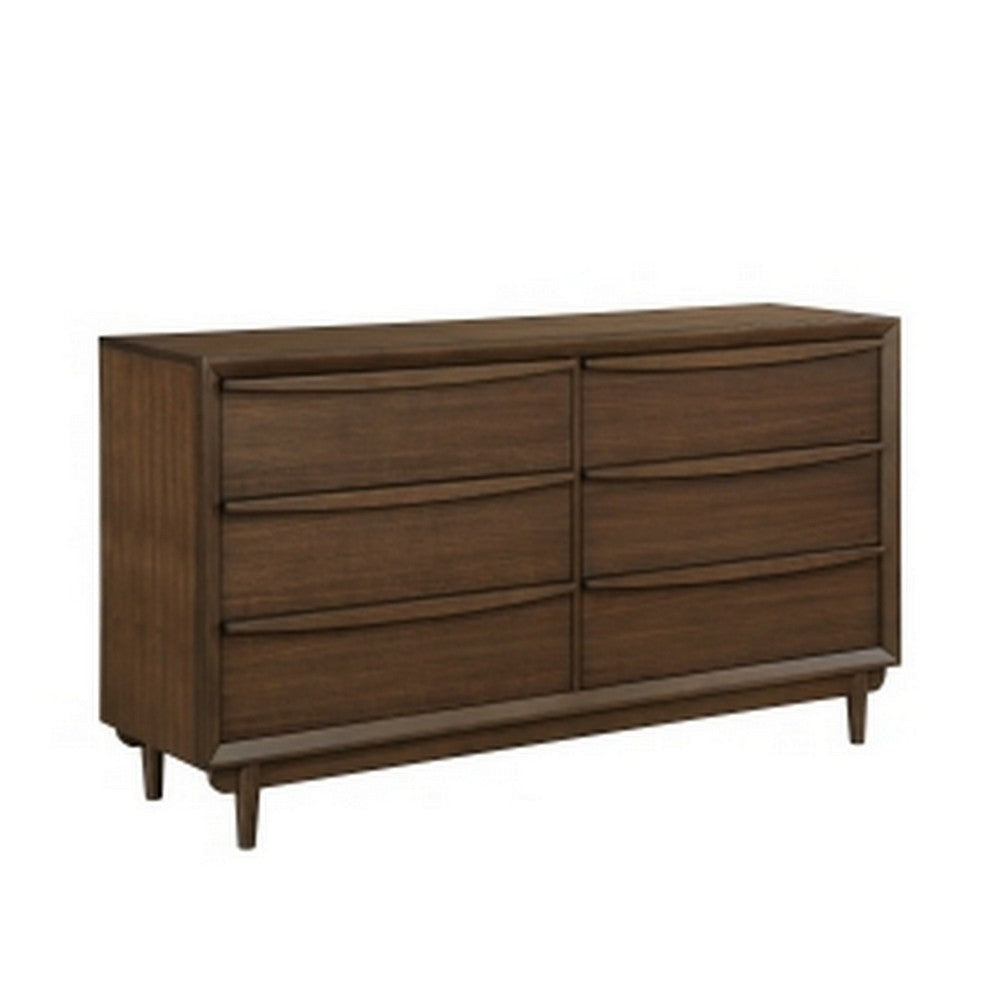 Soly 62 Inch Wide Dresser, 6 Drawers, Lip Pull Handles, Walnut Brown Finish By Casagear Home