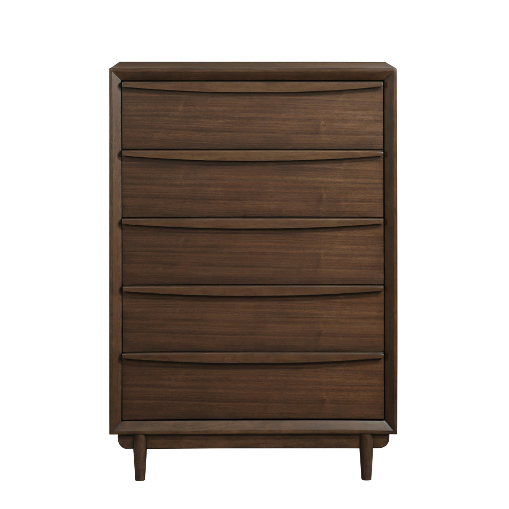 Soly 52 Inch Tall Dresser Chest 5 Drawers Lip Pull Handles Walnut Brown By Casagear Home BM313328