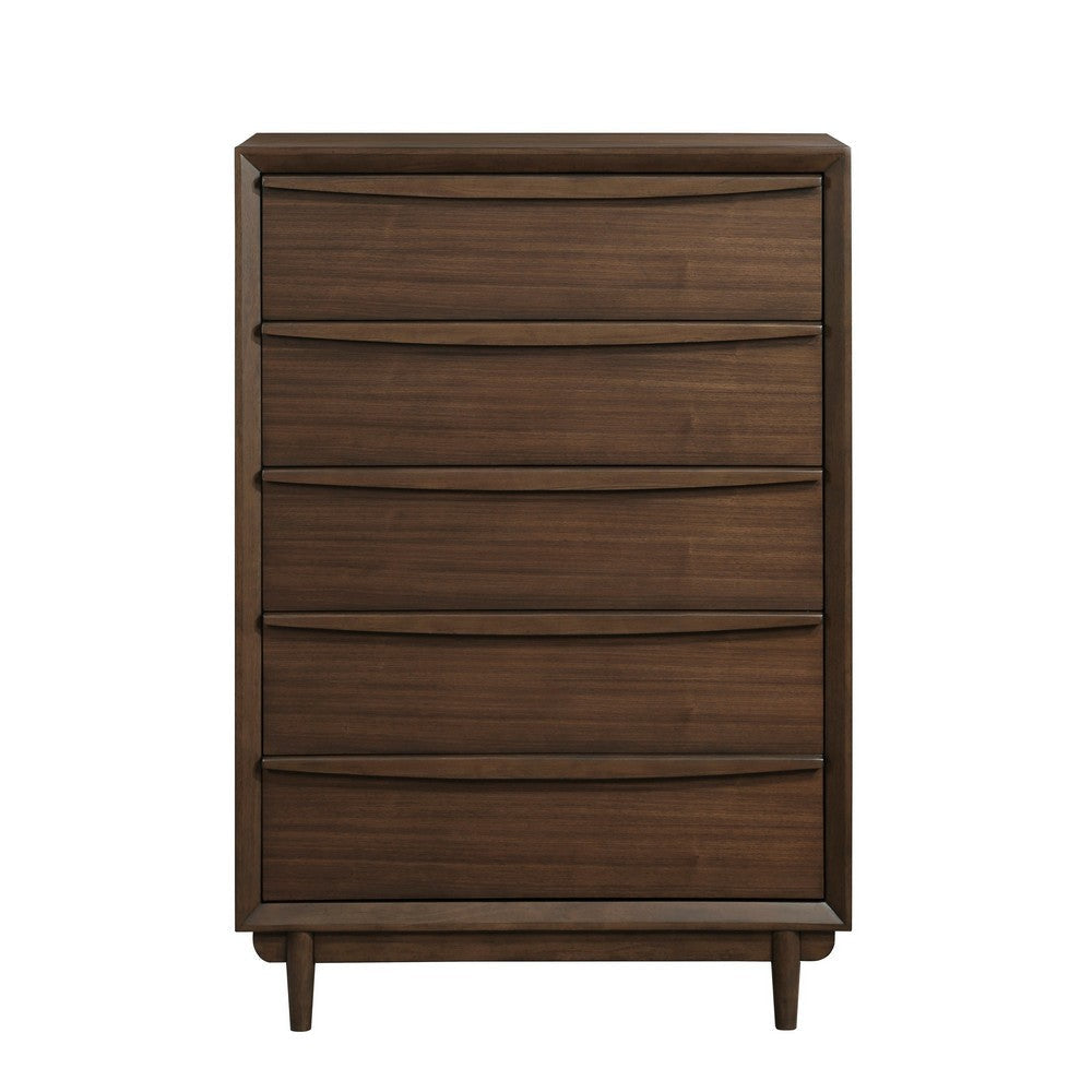 Soly 52 Inch Tall Dresser Chest 5 Drawers Lip Pull Handles Walnut Brown By Casagear Home BM313328