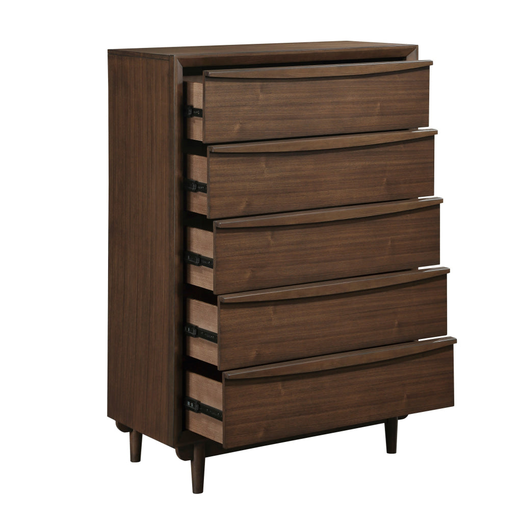 Soly 52 Inch Tall Dresser Chest 5 Drawers Lip Pull Handles Walnut Brown By Casagear Home BM313328