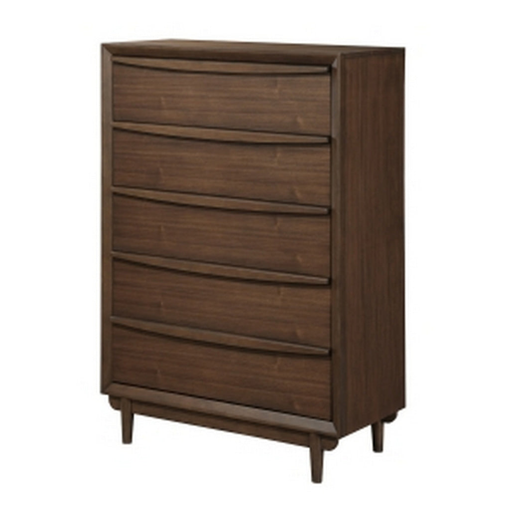 Soly 52 Inch Tall Dresser Chest 5 Drawers Lip Pull Handles Walnut Brown By Casagear Home BM313328