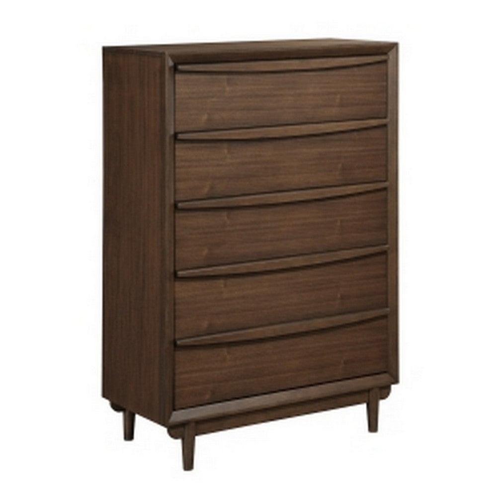 Soly 52 Inch Tall Dresser Chest, 5 Drawers, Lip Pull Handles, Walnut Brown By Casagear Home