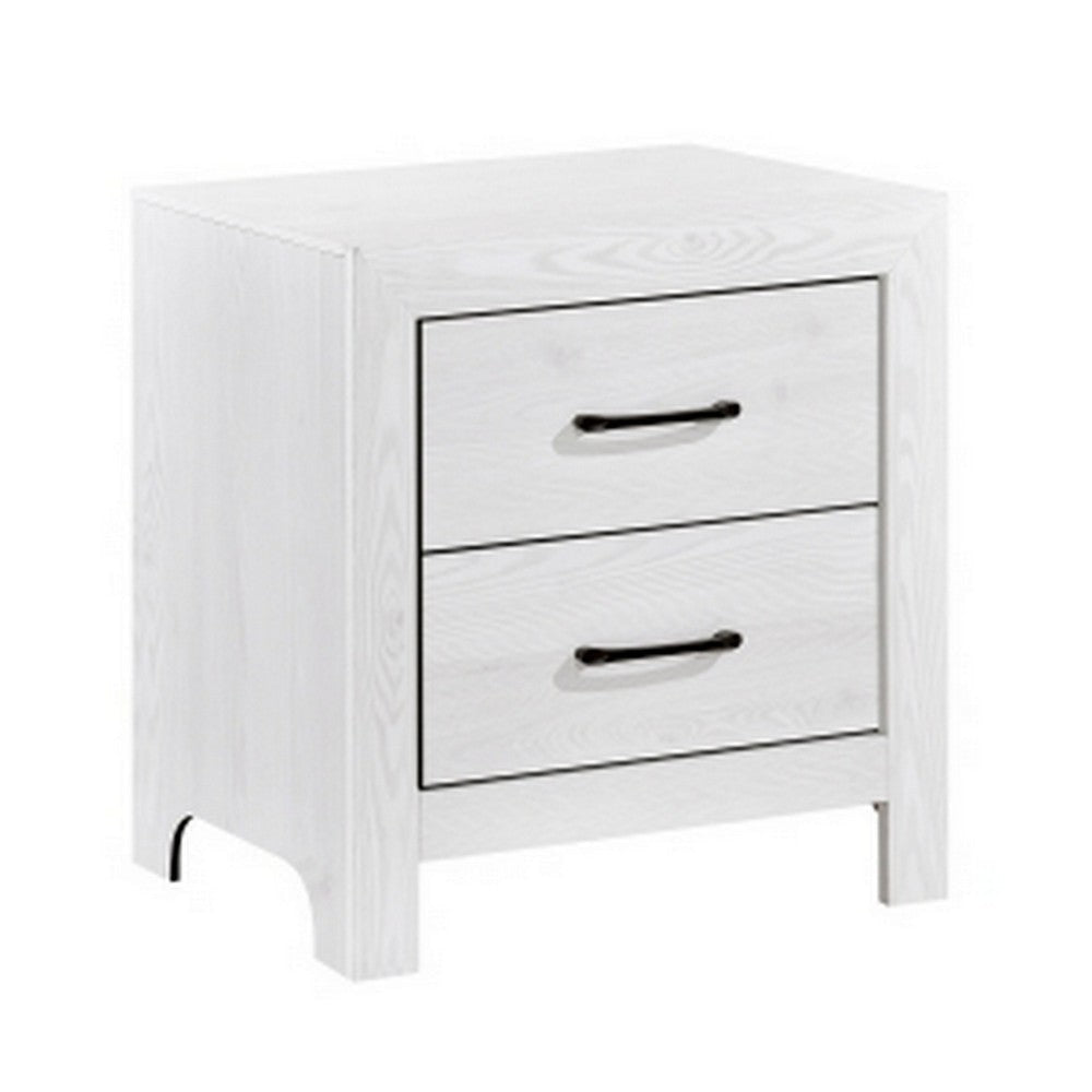 Eby 24 Inch Nightstand, 2 Drawers with Black Nickel Handles, White Finish By Casagear Home