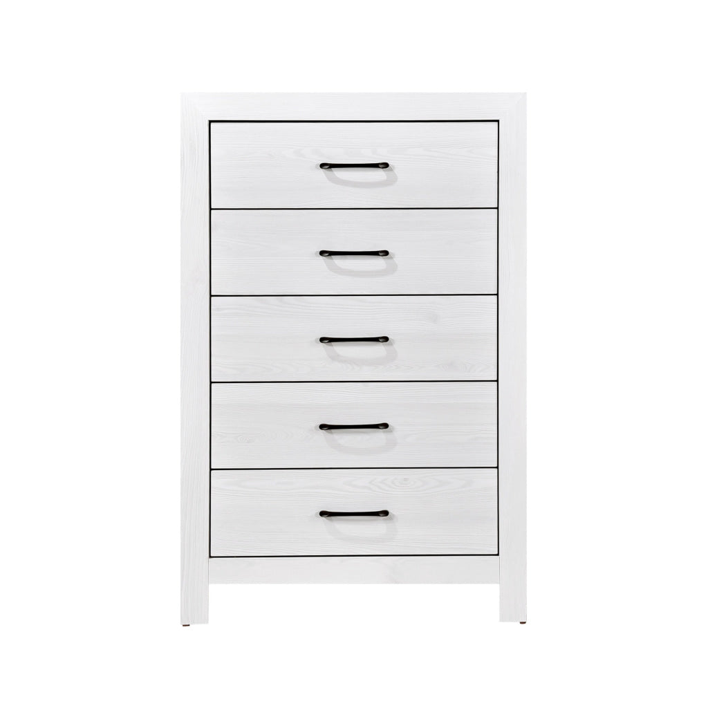 Eby 48 Inch Tall Dresser Chest 5 Drawers with Black Nickel Handles White By Casagear Home BM313331