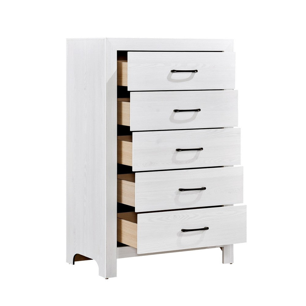 Eby 48 Inch Tall Dresser Chest 5 Drawers with Black Nickel Handles White By Casagear Home BM313331