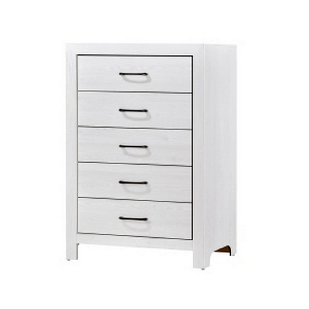 Eby 48 Inch Tall Dresser Chest 5 Drawers with Black Nickel Handles White By Casagear Home BM313331