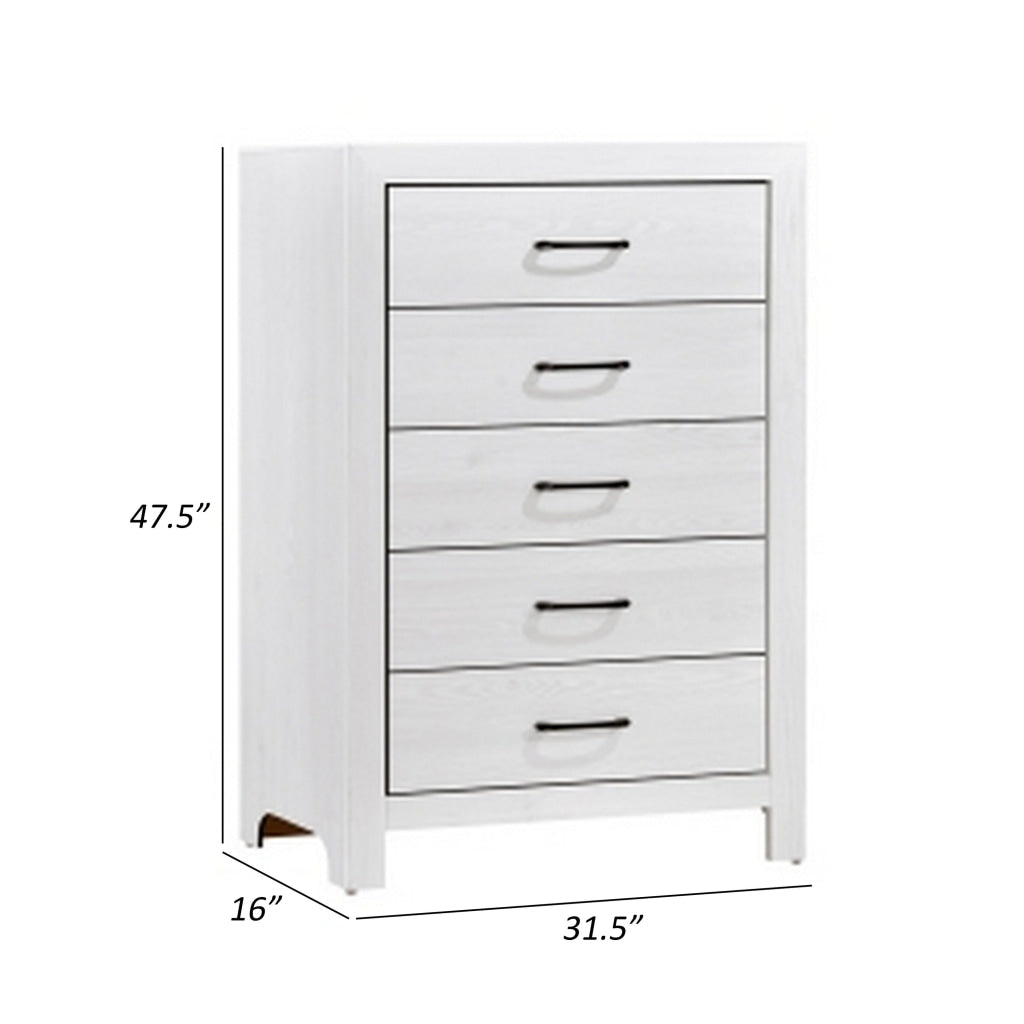 Eby 48 Inch Tall Dresser Chest 5 Drawers with Black Nickel Handles White By Casagear Home BM313331